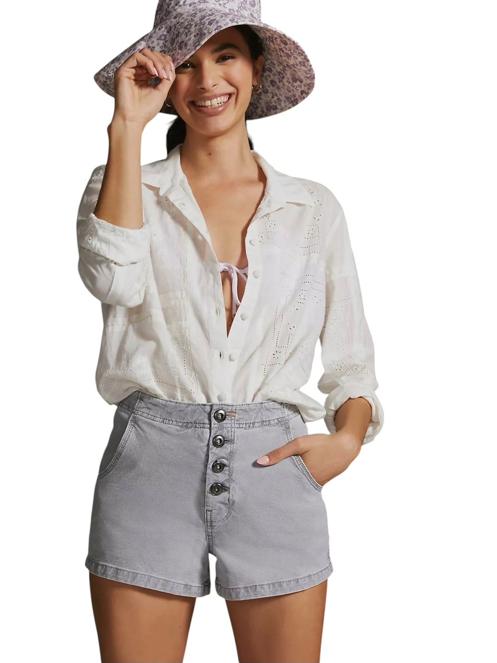 Anthropologie PILCRO Wide Leg Denim Sailor Shorts size 30